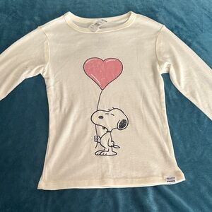 Tilly's Cream Snoopy Long Sleeve Tee with Pink Heart